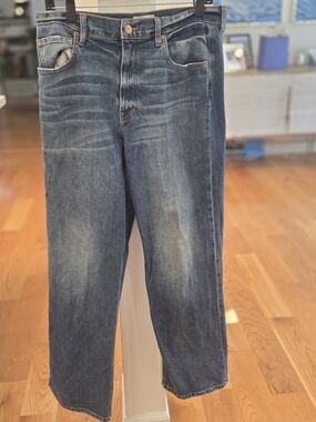 Doen Womens Distressed Classic Wide Leg High Rise Denim Blue Jeans 31x30